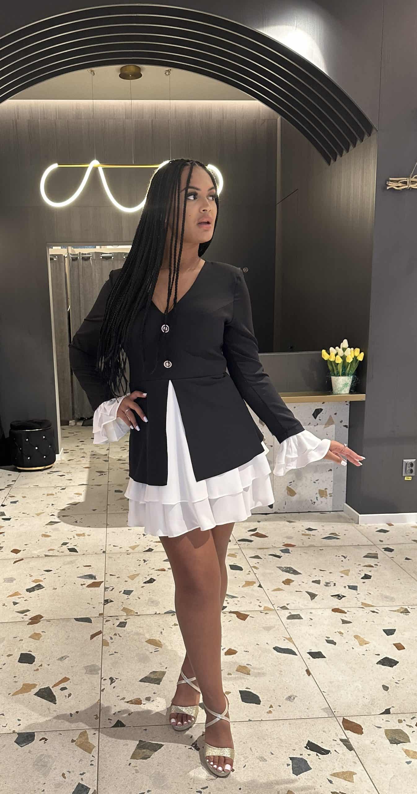 Rochie Scurtă Negru-Alb DYA463 - imagine 3