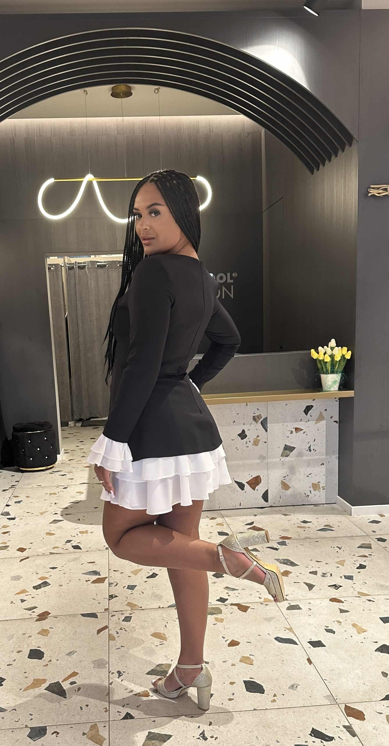 Rochie Scurtă Negru-Alb DYA463 - imagine 4