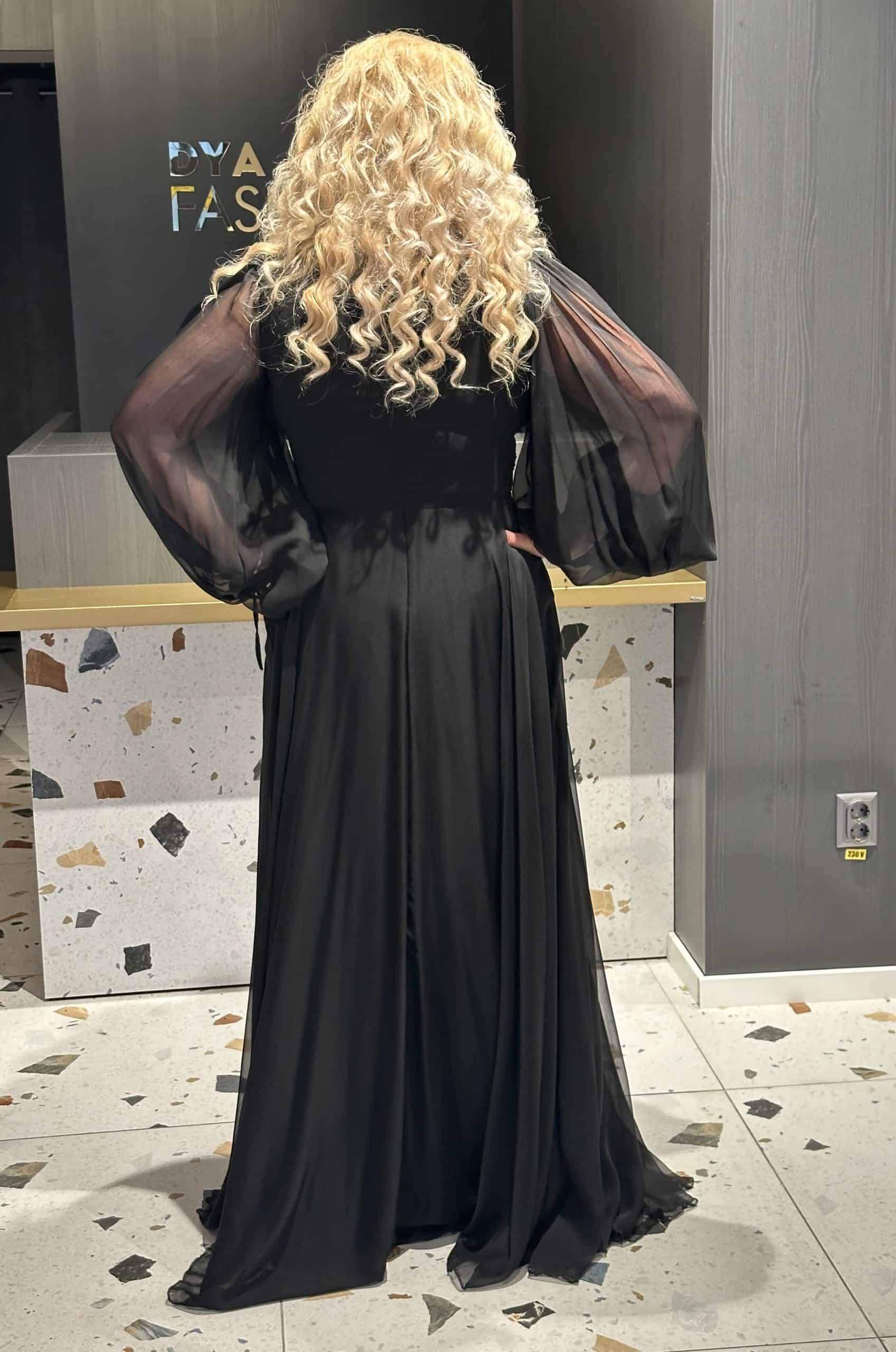 Rochie Lunga Neagra Larga DYA571 - imagine 7