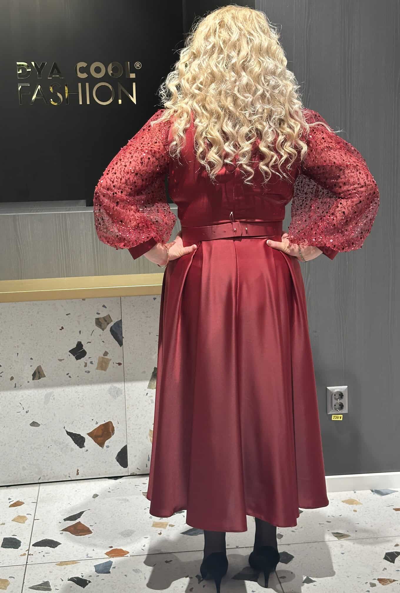 Rochie Midi Rosu cu Maneca DYA592 - imagine 7