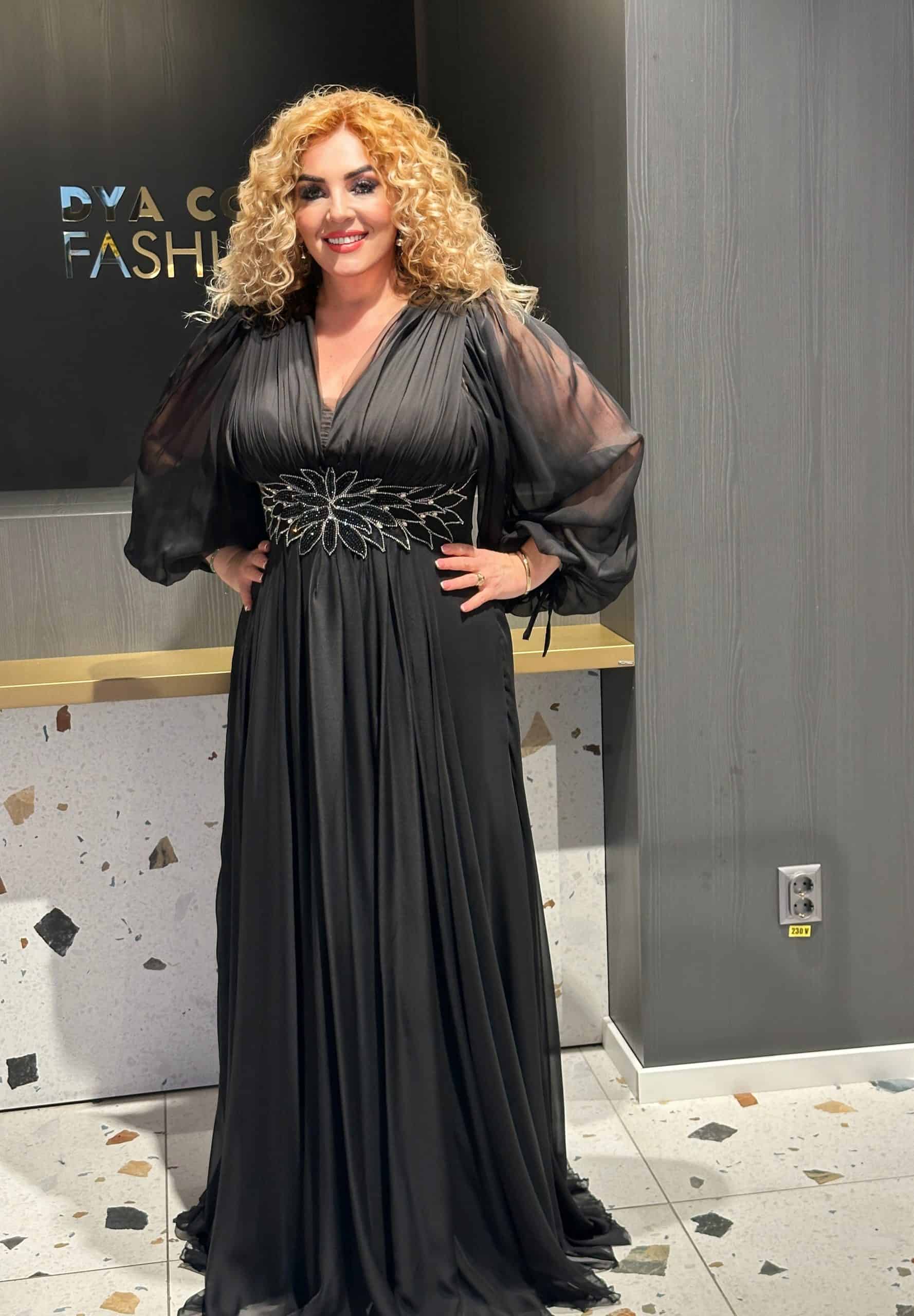 Rochie Lunga Neagra Larga DYA571 - imagine 6