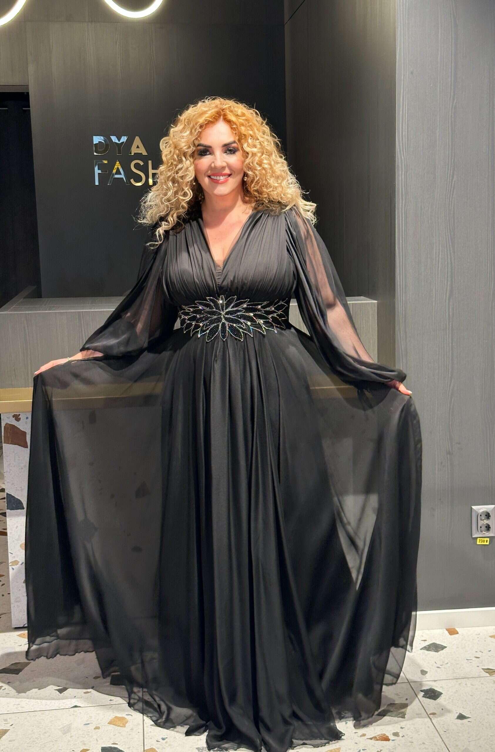 Rochie Lunga Neagra Larga DYA571 - imagine 5