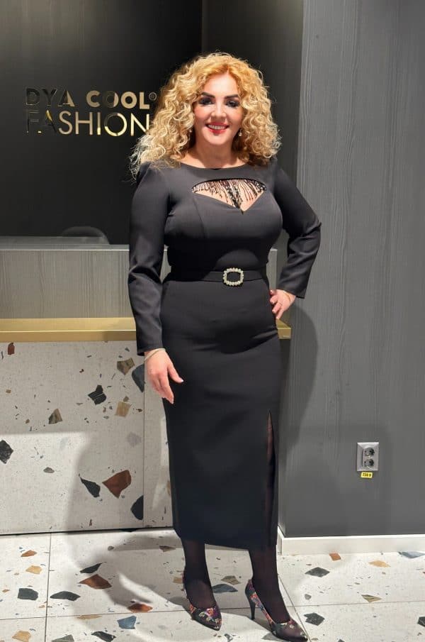 Rochie Midi Neagra cu Franjuri Dya594 - imagine 4
