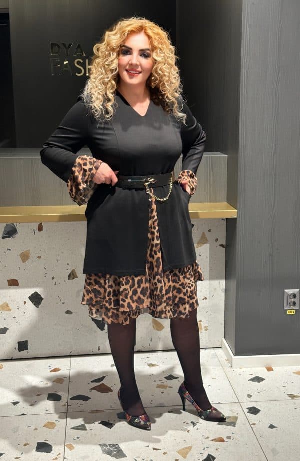 Rochie Midi Negru cu Print DYA586 - imagine 4