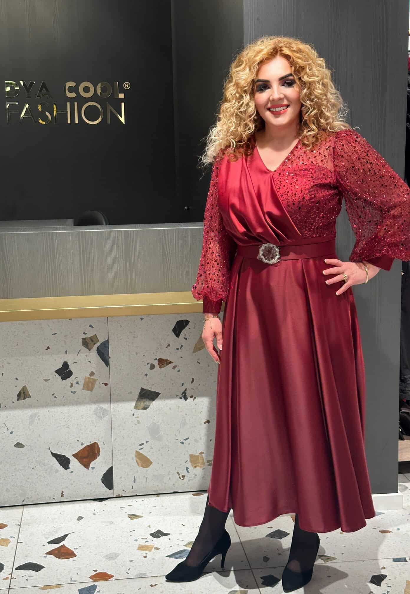 Rochie Midi Rosu cu Maneca DYA592 - imagine 6