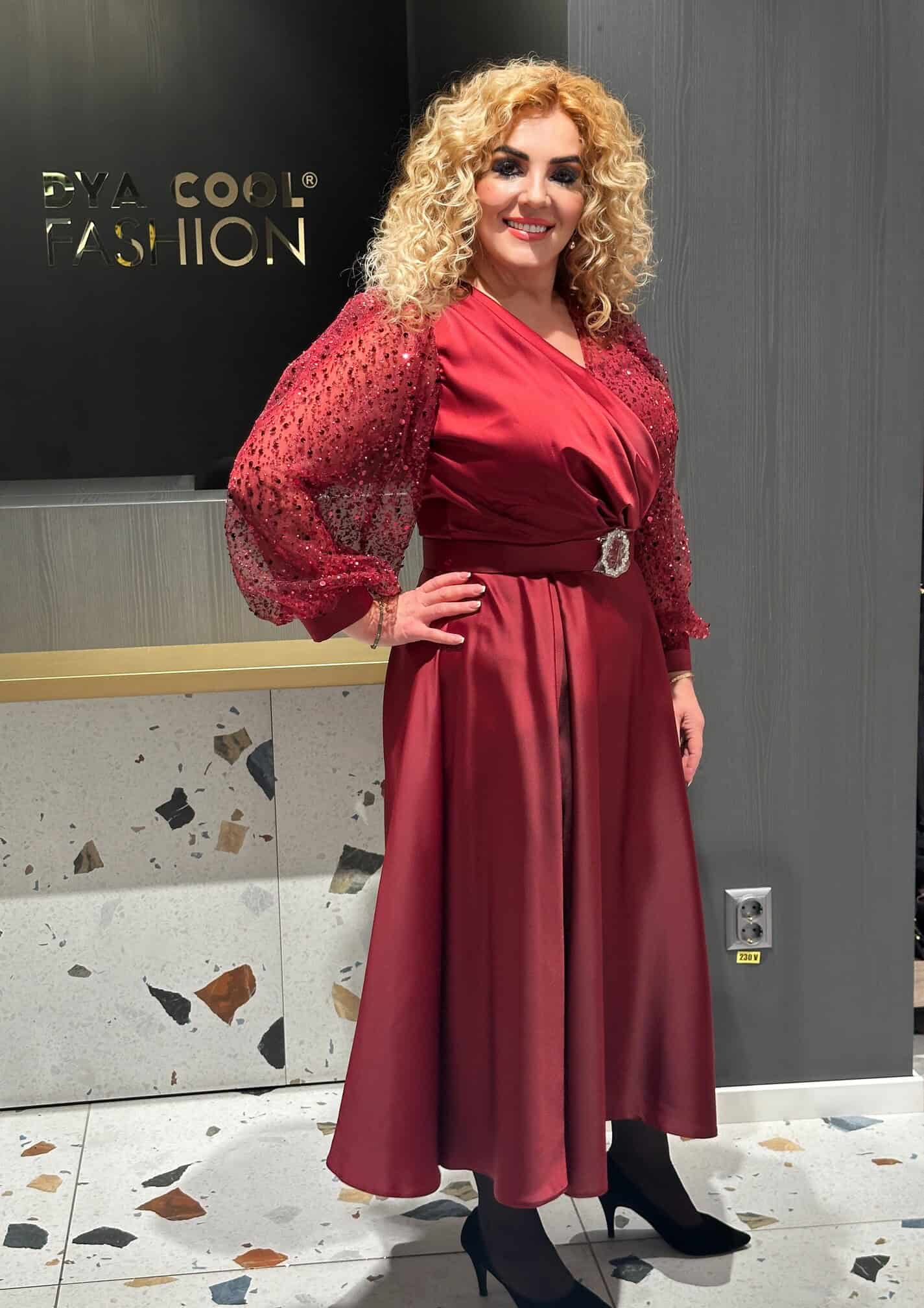 Rochie Midi Rosu cu Maneca DYA592 - imagine 5