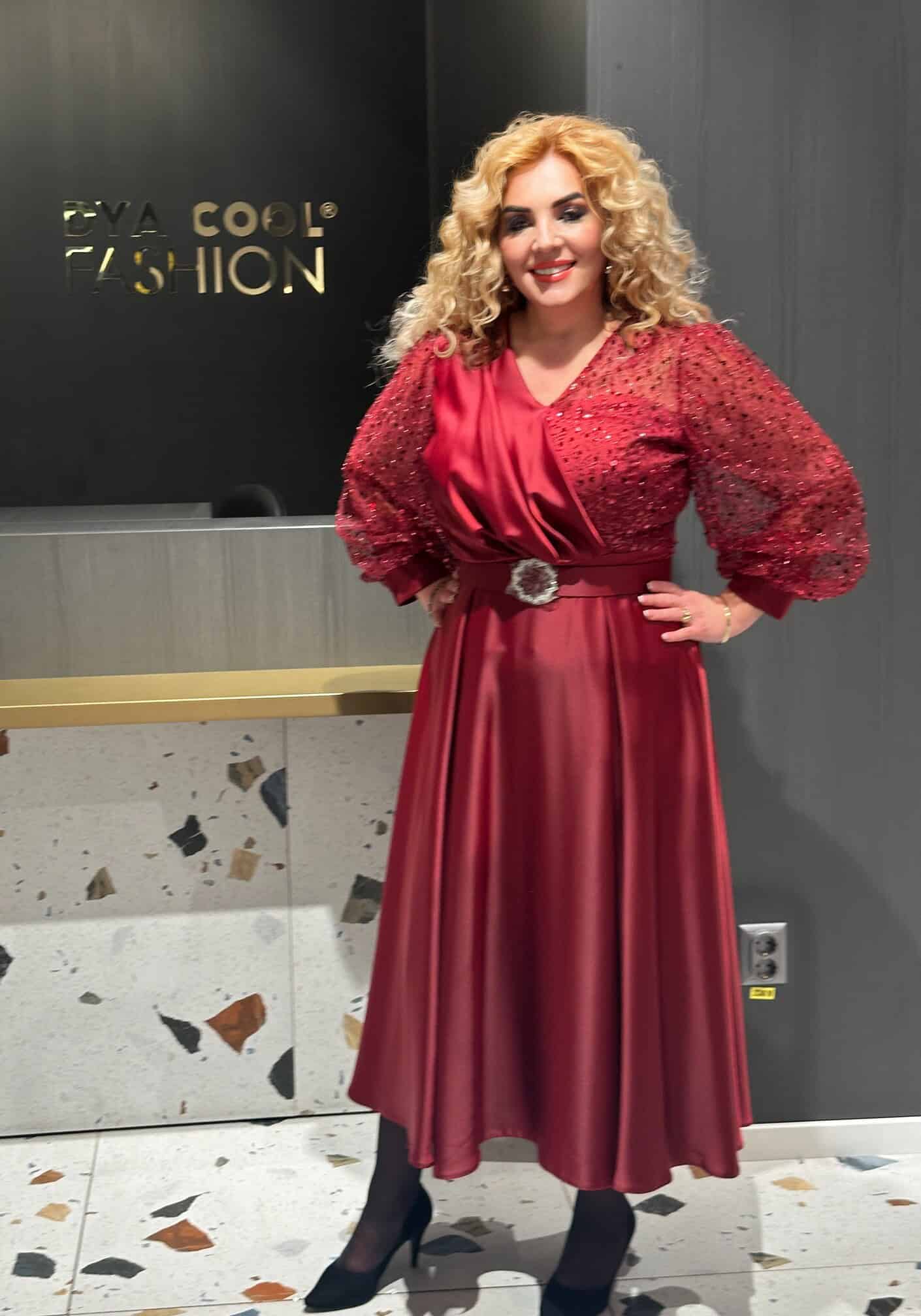 Rochie Midi Rosu cu Maneca DYA592 - imagine 4
