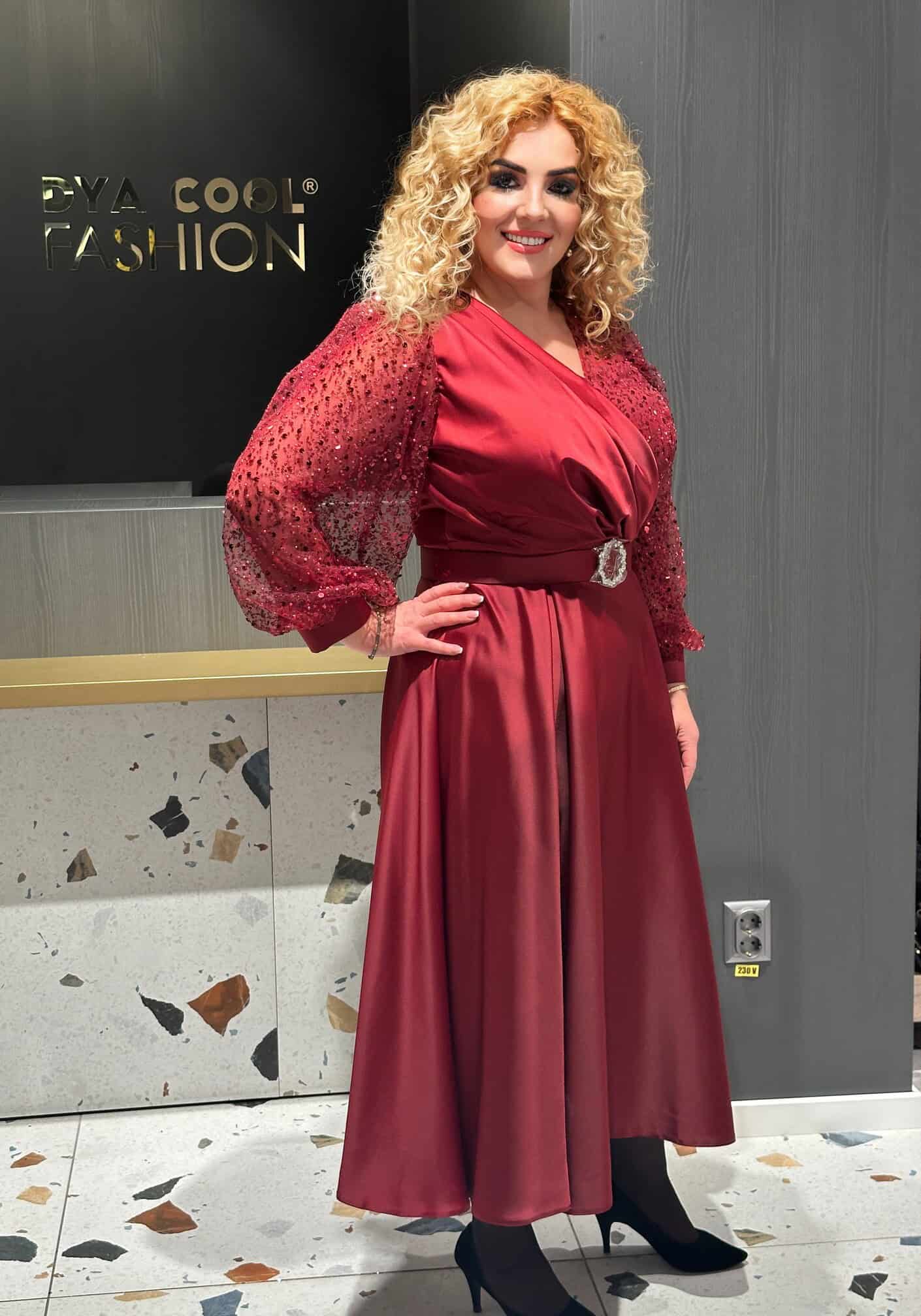 Rochie Midi Rosu cu Maneca DYA592 - imagine 3