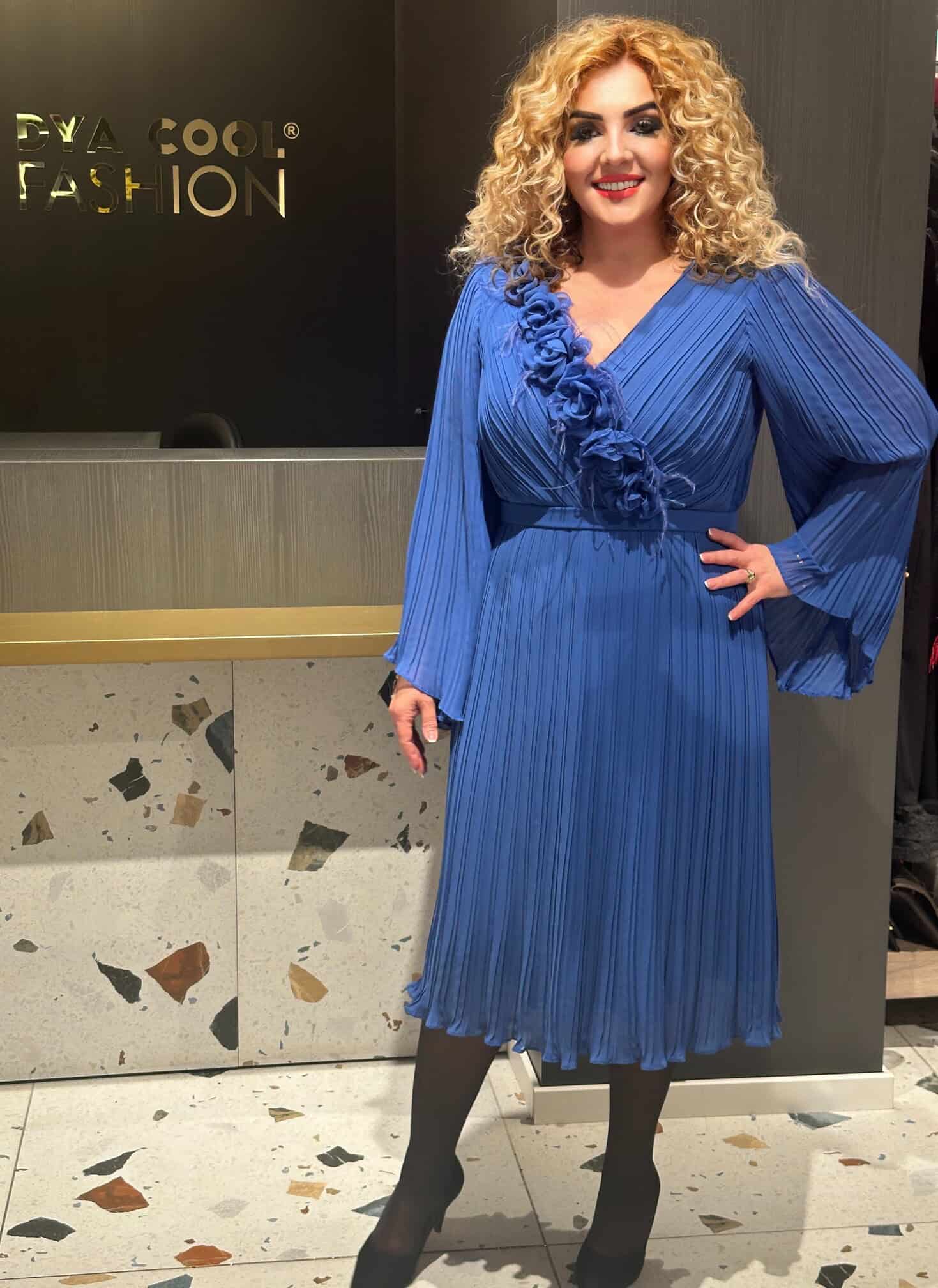Rochie Midi Albastru cu Pliuri  DYA593 - imagine 4
