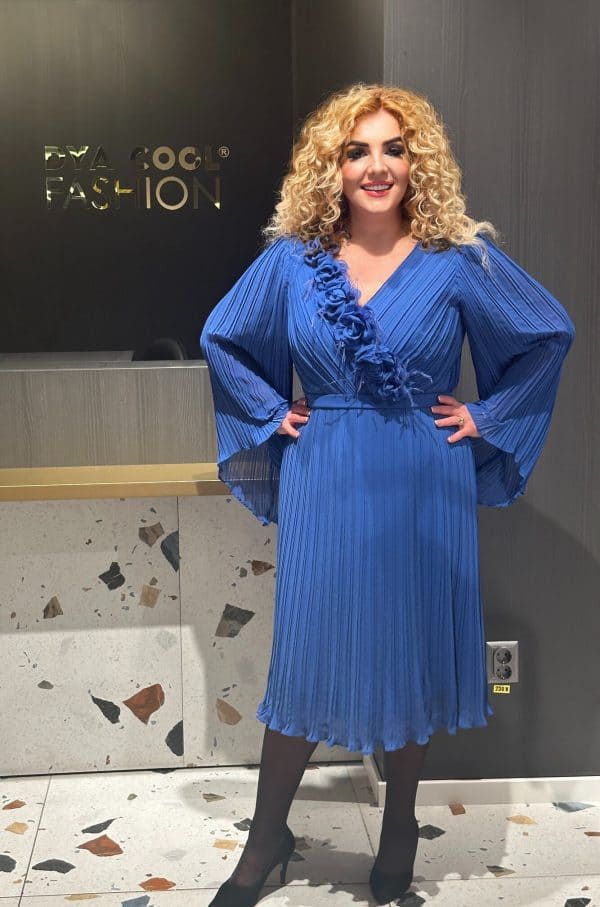 Rochie Midi Albastru cu Pliuri  DYA593 - imagine 3