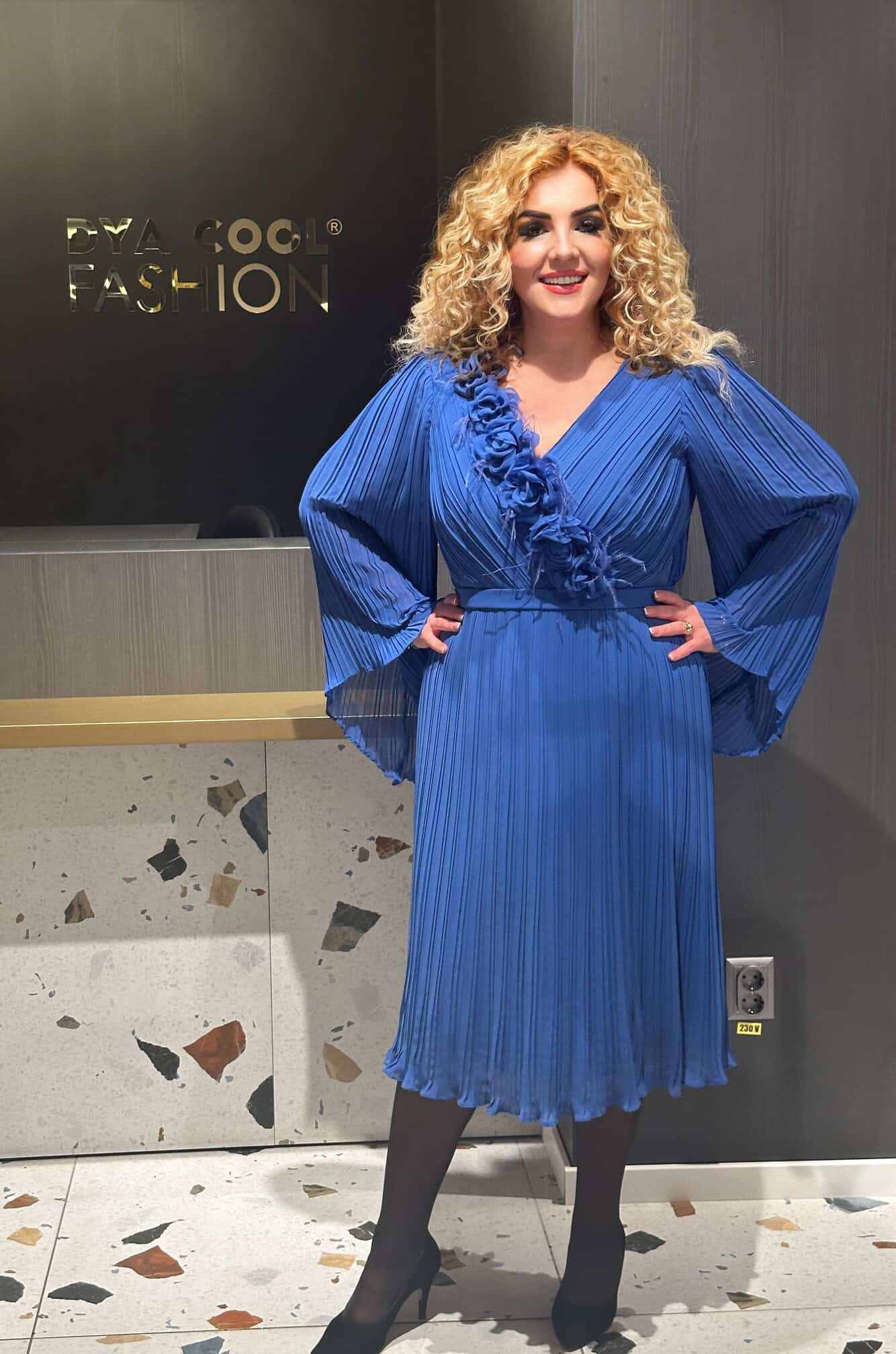 Rochie Midi Albastru cu Pliuri  DYA593 - imagine 3