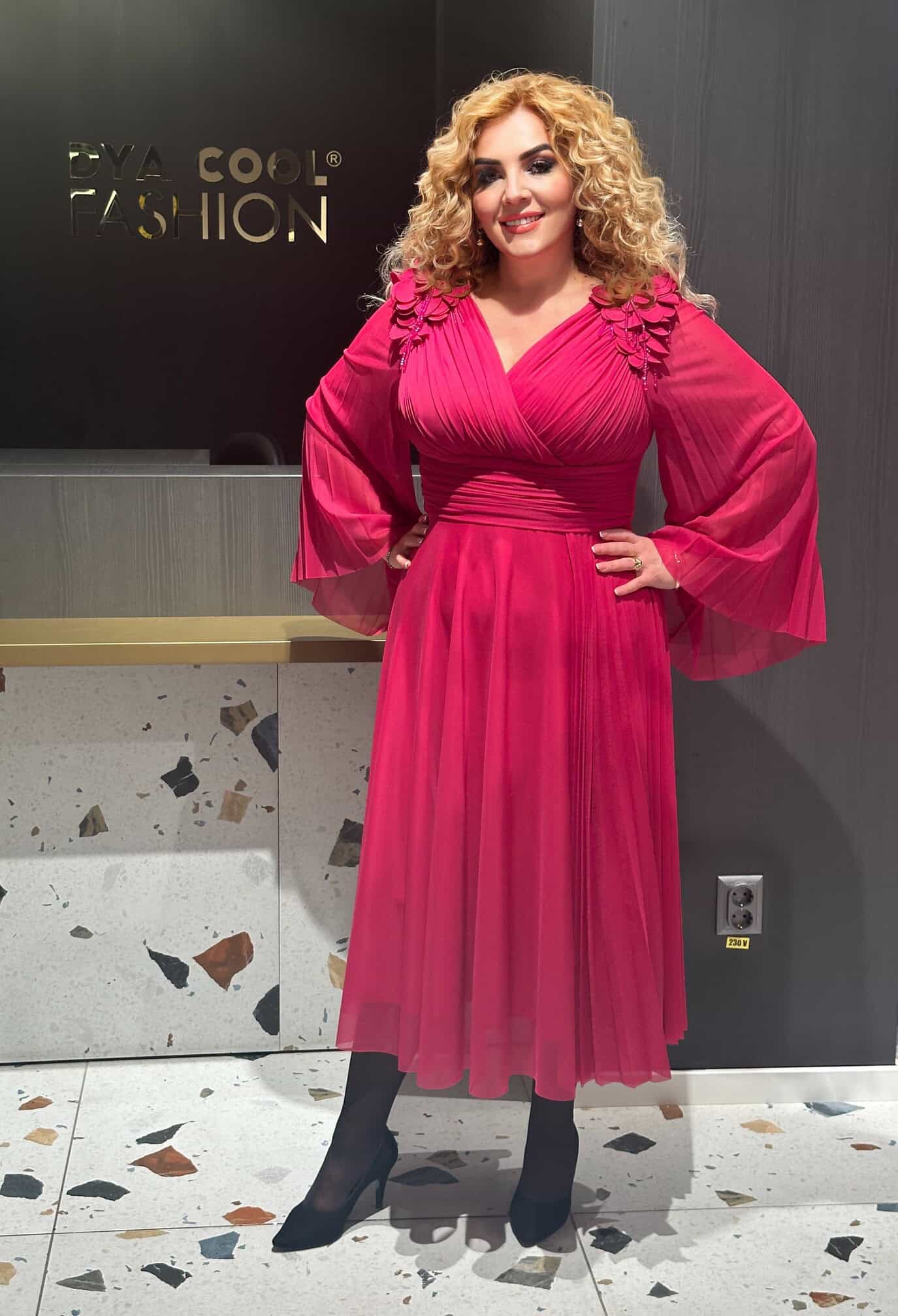 Rochie Midi Fuxia cu Pliuri DYA597 - imagine 6