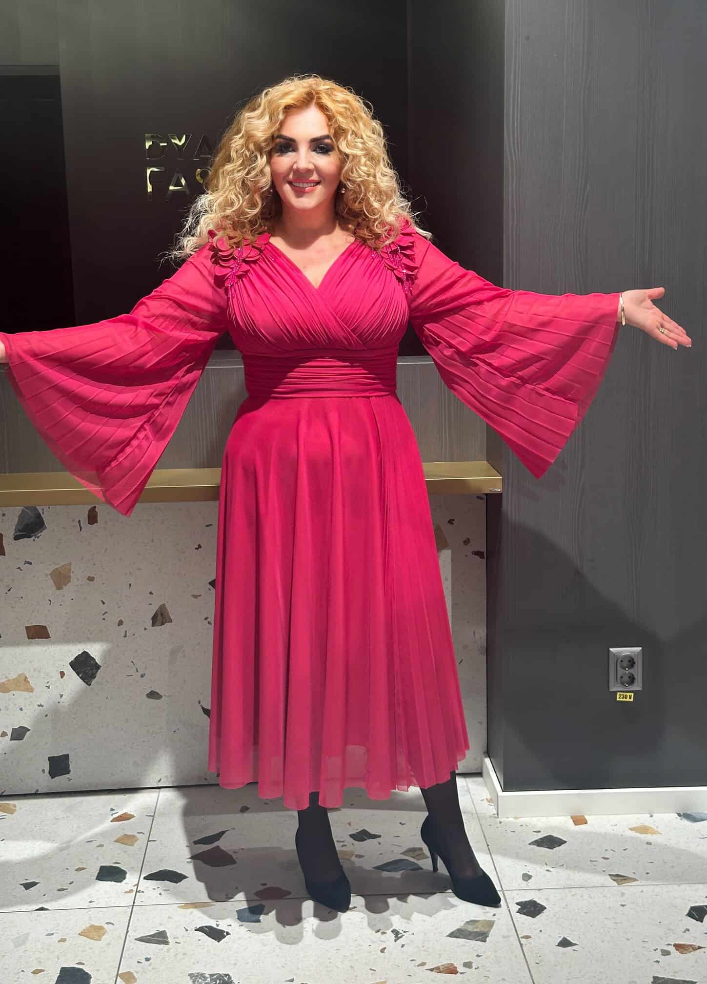 Rochie Midi Fuxia cu Pliuri DYA597 - imagine 4