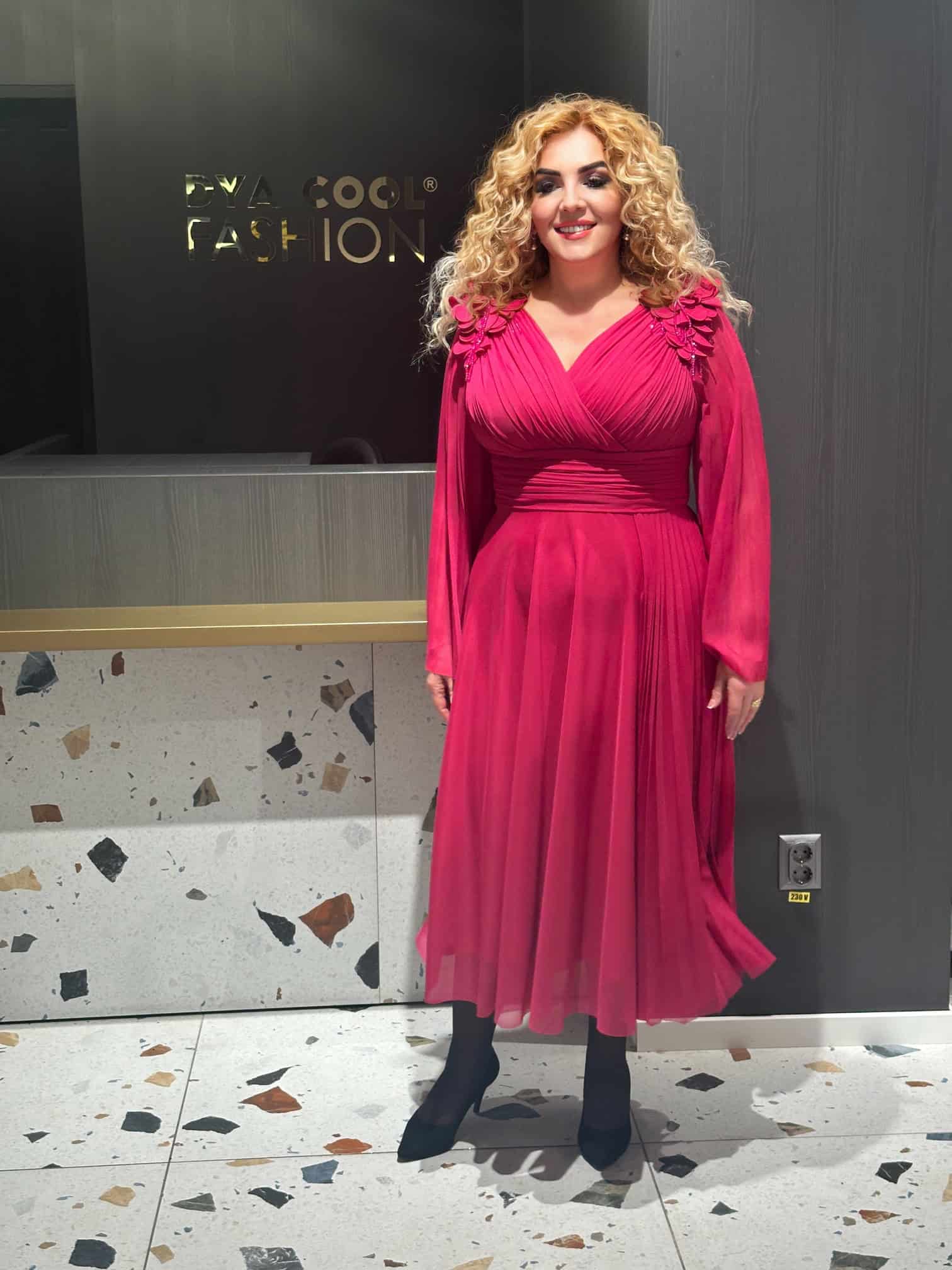 Rochie Midi Fuxia cu Pliuri DYA597 - imagine 3