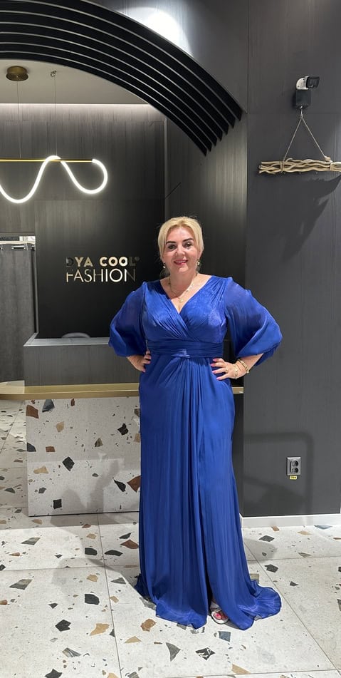 Rochie Lunga Albastru Royal DYA624 - imagine 2