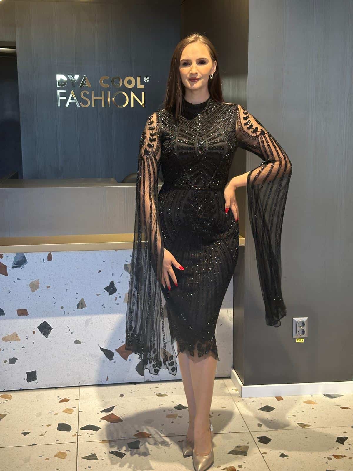 Rochie Lux Neagra Midi DYA621 - imagine 3