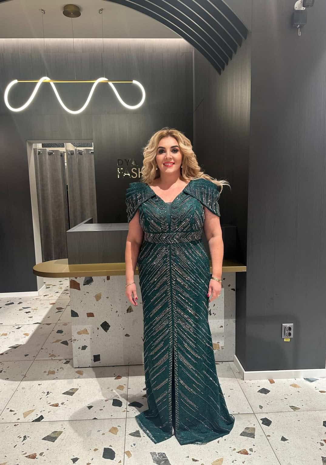 Rochie Verde cu Argintiu DYA628 - imagine 4
