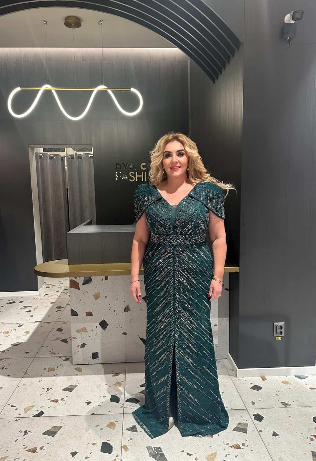Rochie Verde cu Argintiu DYA628 - imagine 3