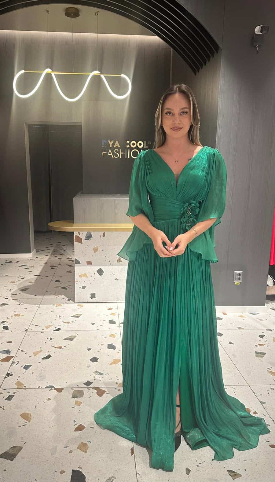 Rochie Lunga Verde Dreapta DYA637 - imagine 3