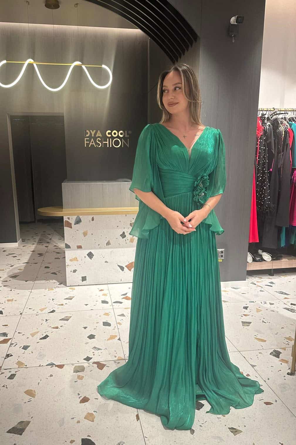 Rochie Lunga Verde Dreapta DYA637 - imagine 4
