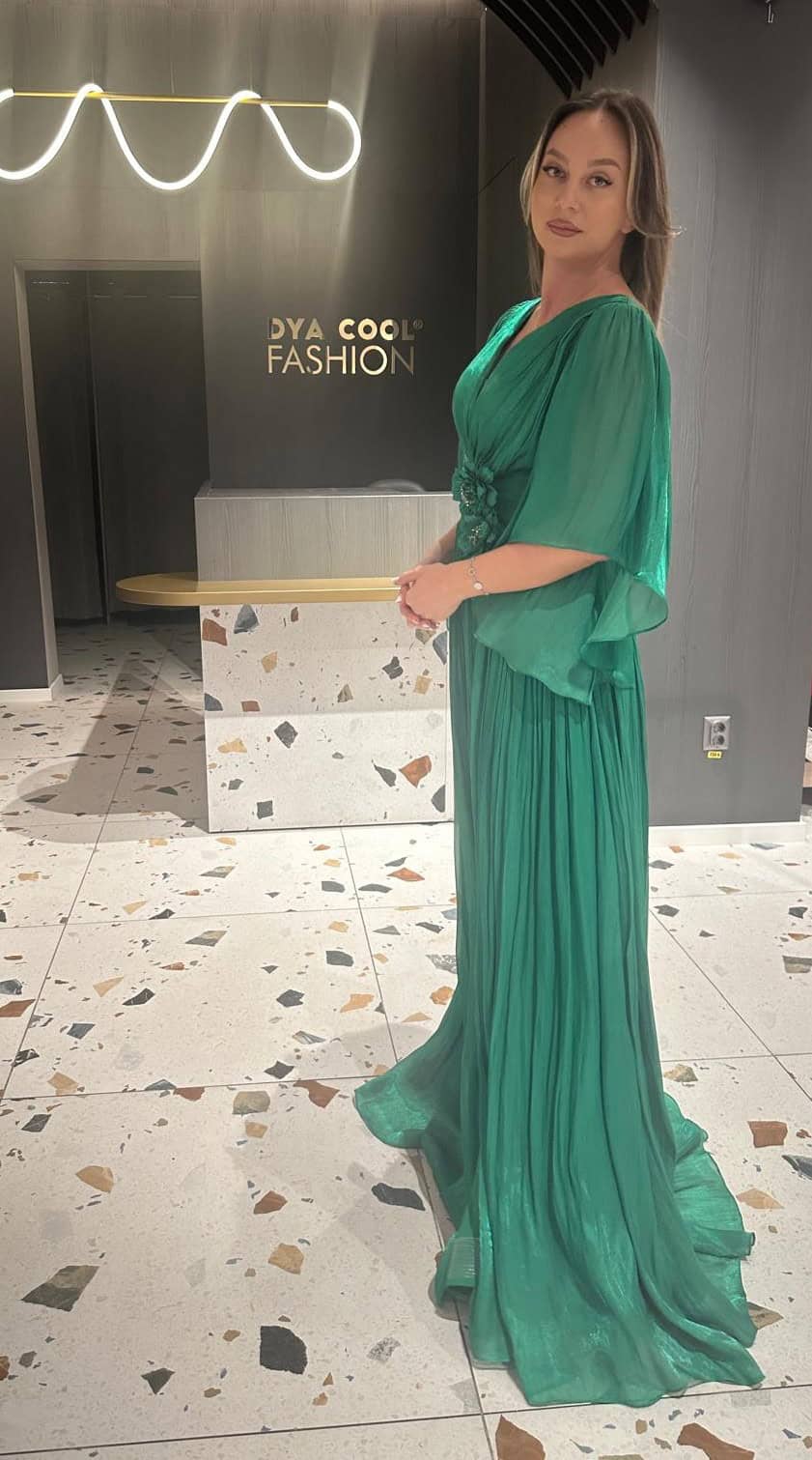 Rochie Lunga Verde Dreapta DYA637 - imagine 5