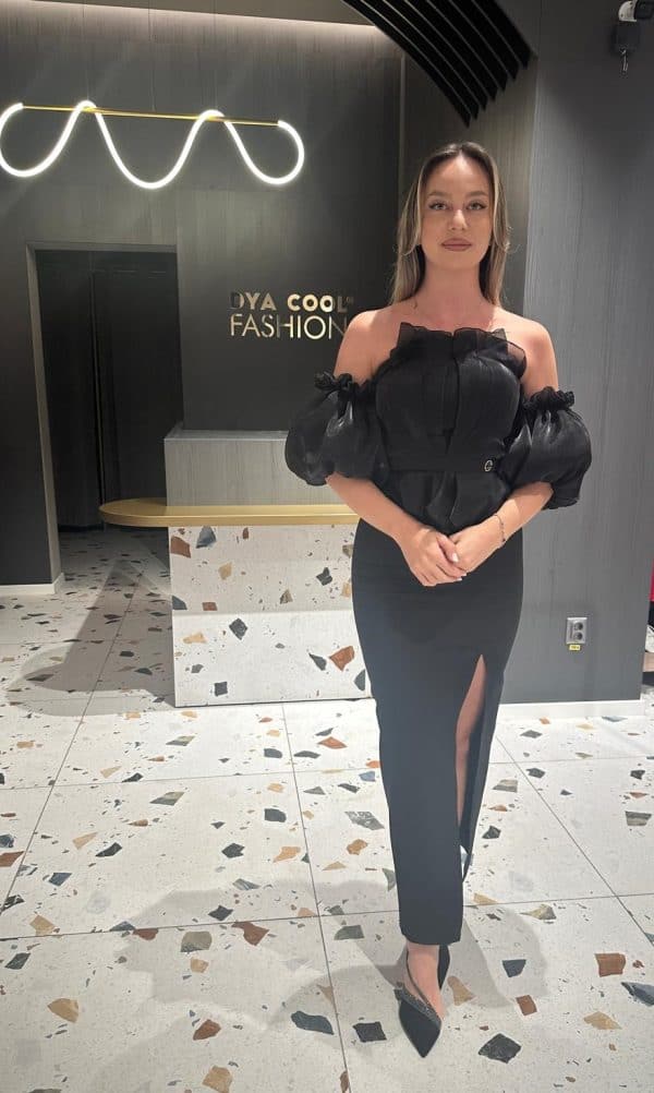 Rochie Neagra cu Mancea Bufanta Cazuta DYA639 - imagine 6