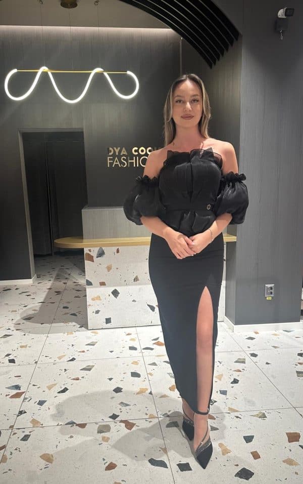 Rochie Neagra cu Mancea Bufanta Cazuta DYA639 - imagine 5