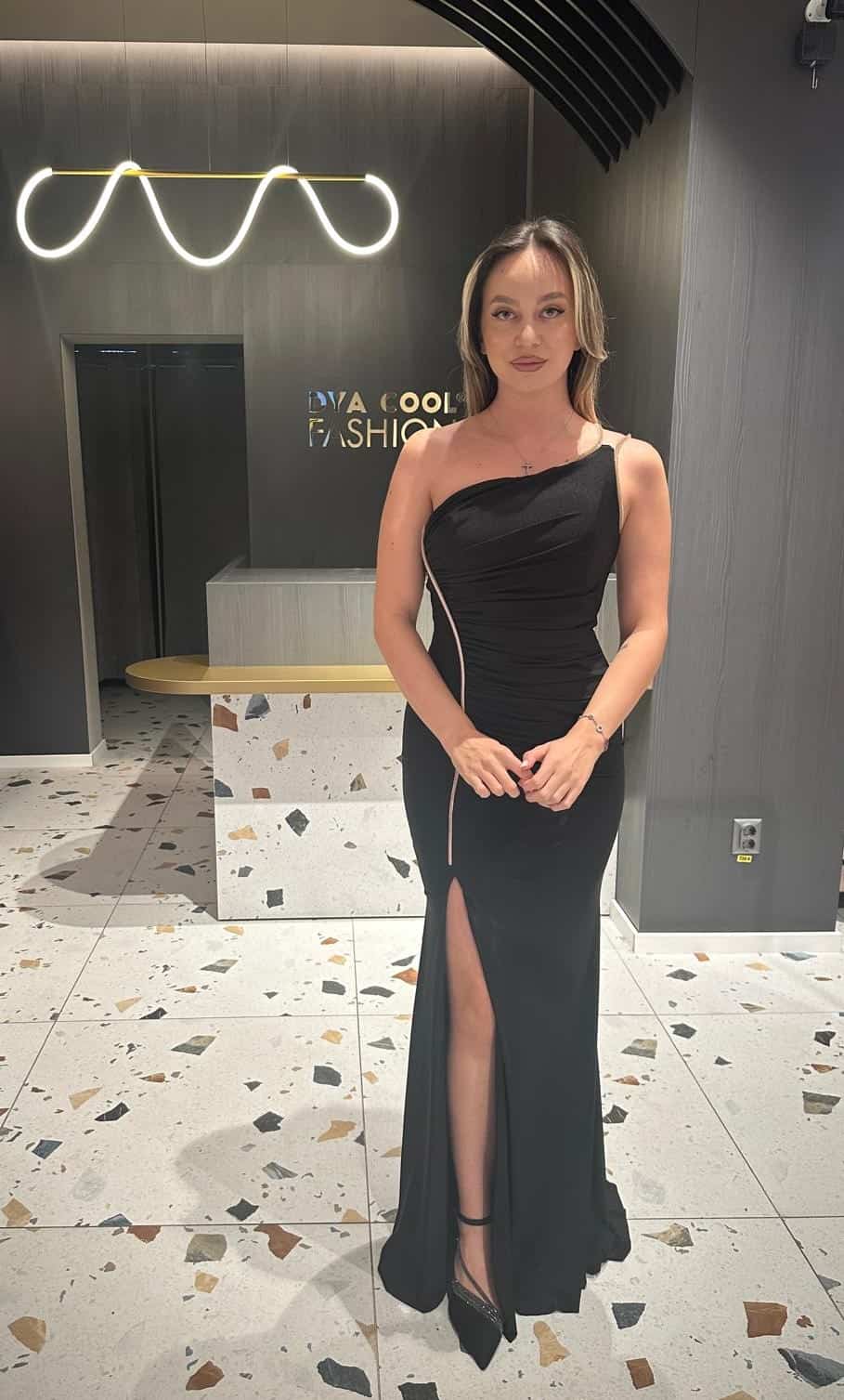 Rochie Lunga Negru DYA642 - imagine 5