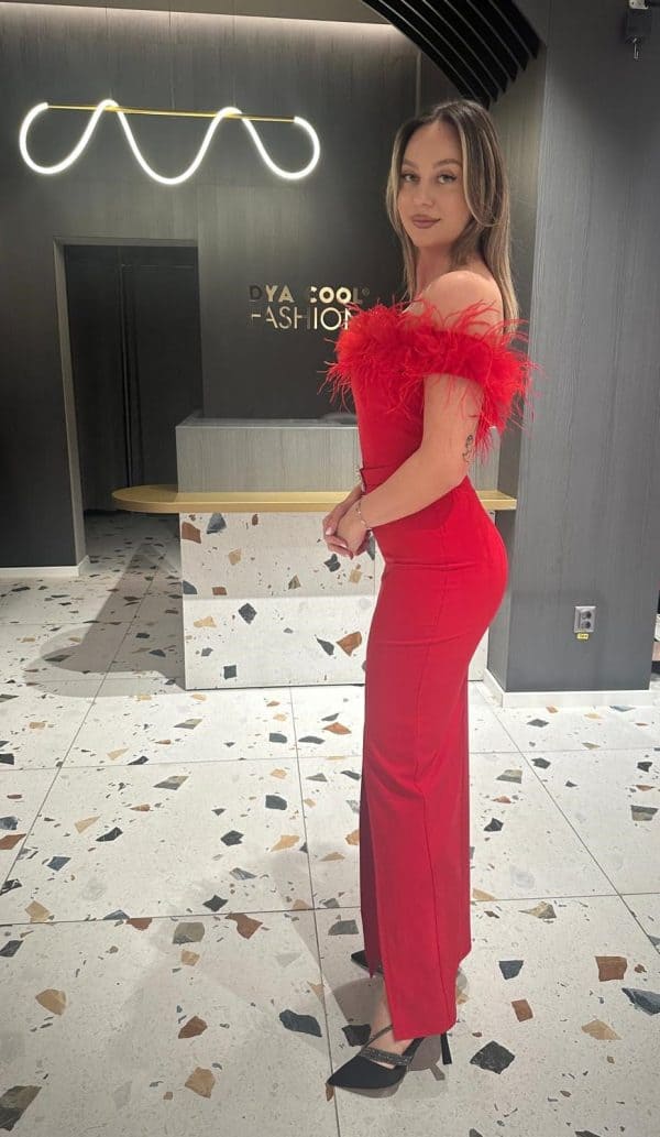 Rochie Lunga Rosie Cu Pene DYA646 - imagine 4