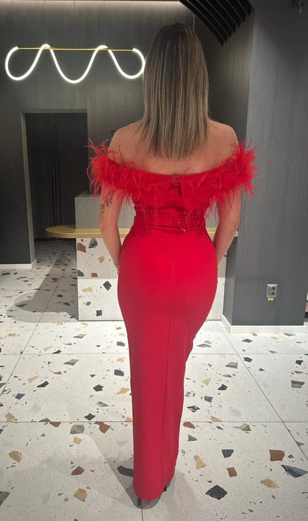 Rochie Lunga Rosie Cu Pene DYA646 - imagine 6