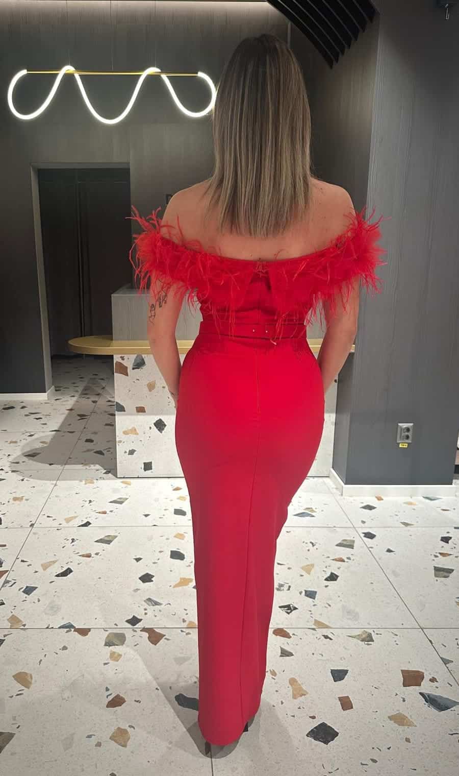 Rochie Lunga Rosie Cu Pene DYA646 - imagine 6