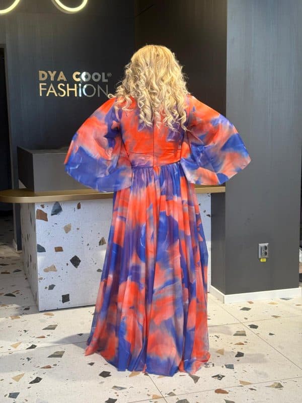 Rochie Lunga Larga Bicolor Albastru-Portocaliu DYA662 - imagine 6