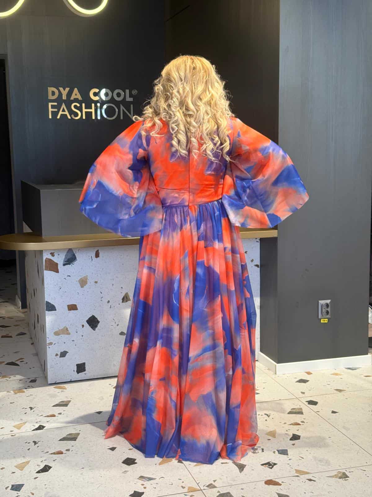 Rochie Lunga Larga Bicolor Albastru-Portocaliu DYA662 - imagine 6