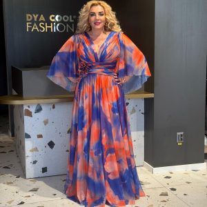 Rochie Lunga Larga Bicolor Albastru-Portocaliu DYA662