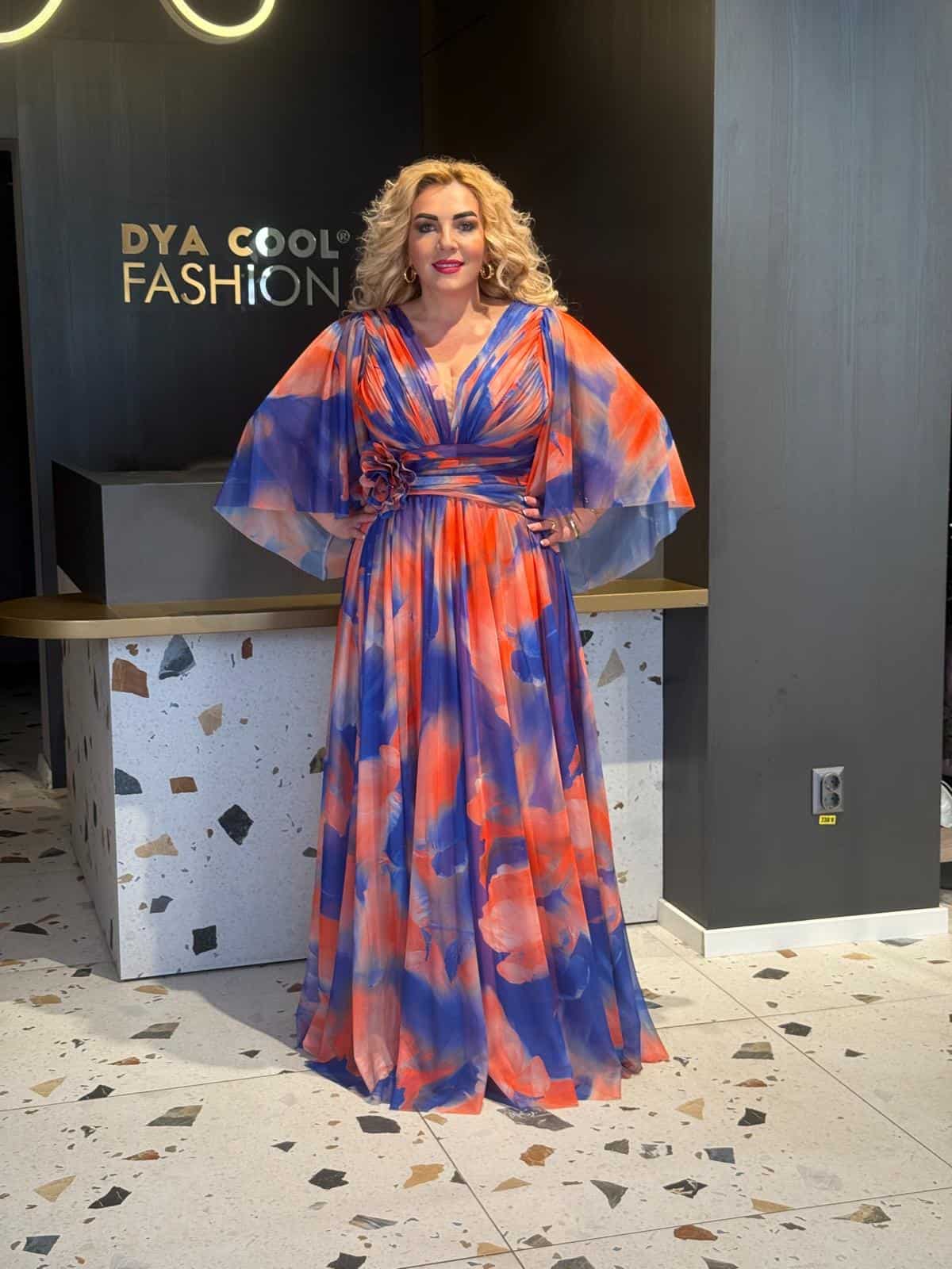 Rochie Lunga Larga Bicolor Albastru-Portocaliu DYA662