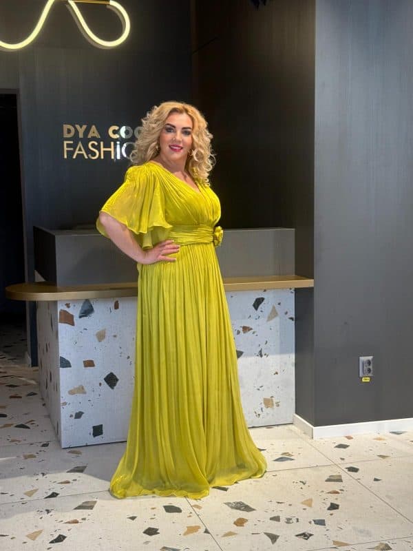Rochie Lunga arga Verde Mustar DYA665 - imagine 4