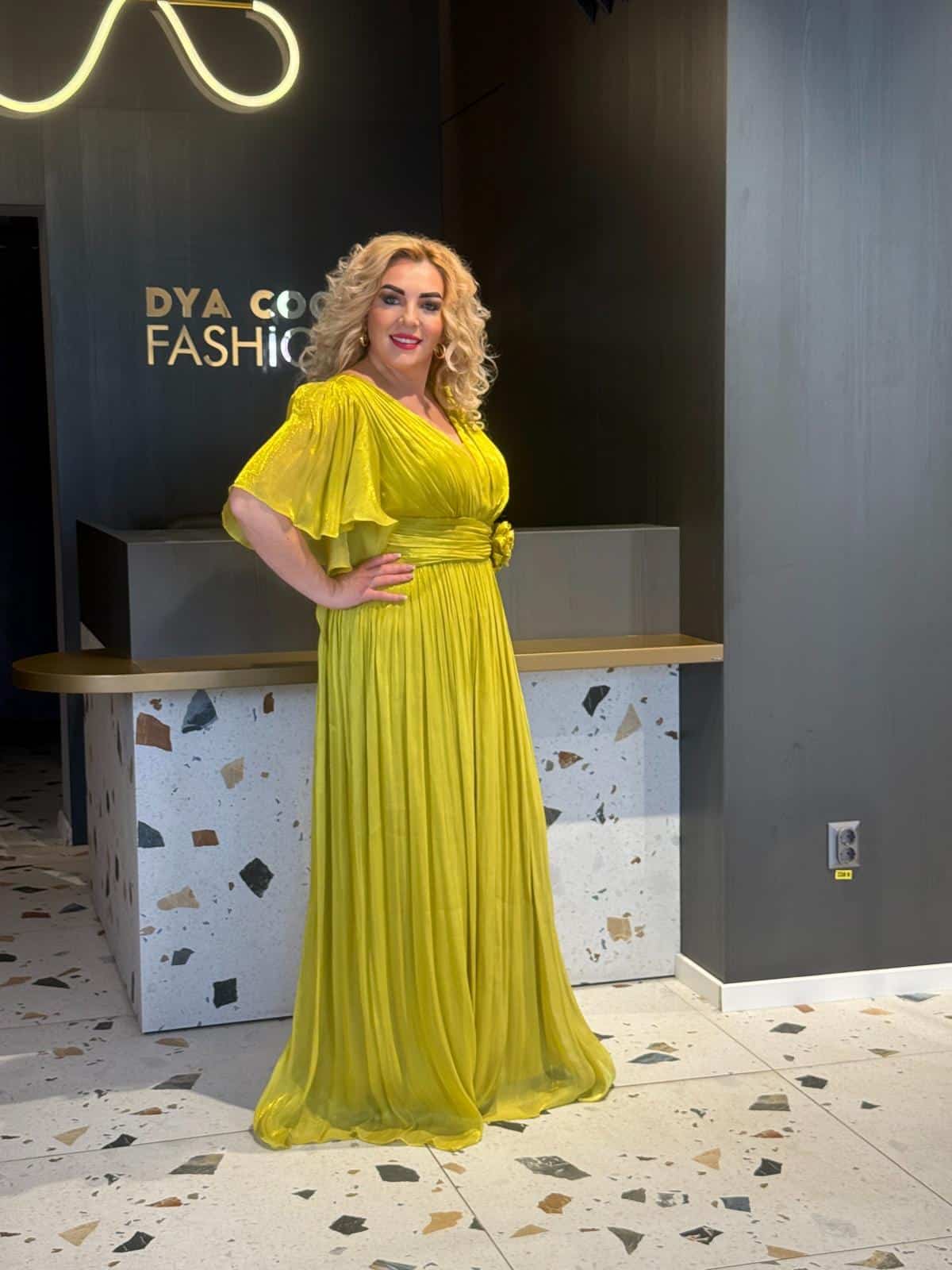 Rochie Lunga arga Verde Mustar DYA665 - imagine 4