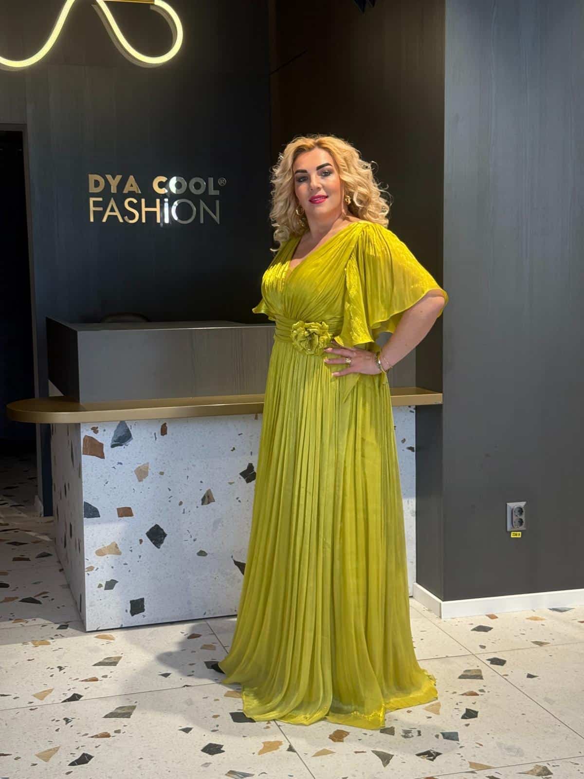 Rochie Lunga arga Verde Mustar DYA665 - imagine 2
