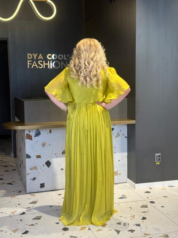 Rochie Lunga arga Verde Mustar DYA665 - imagine 5