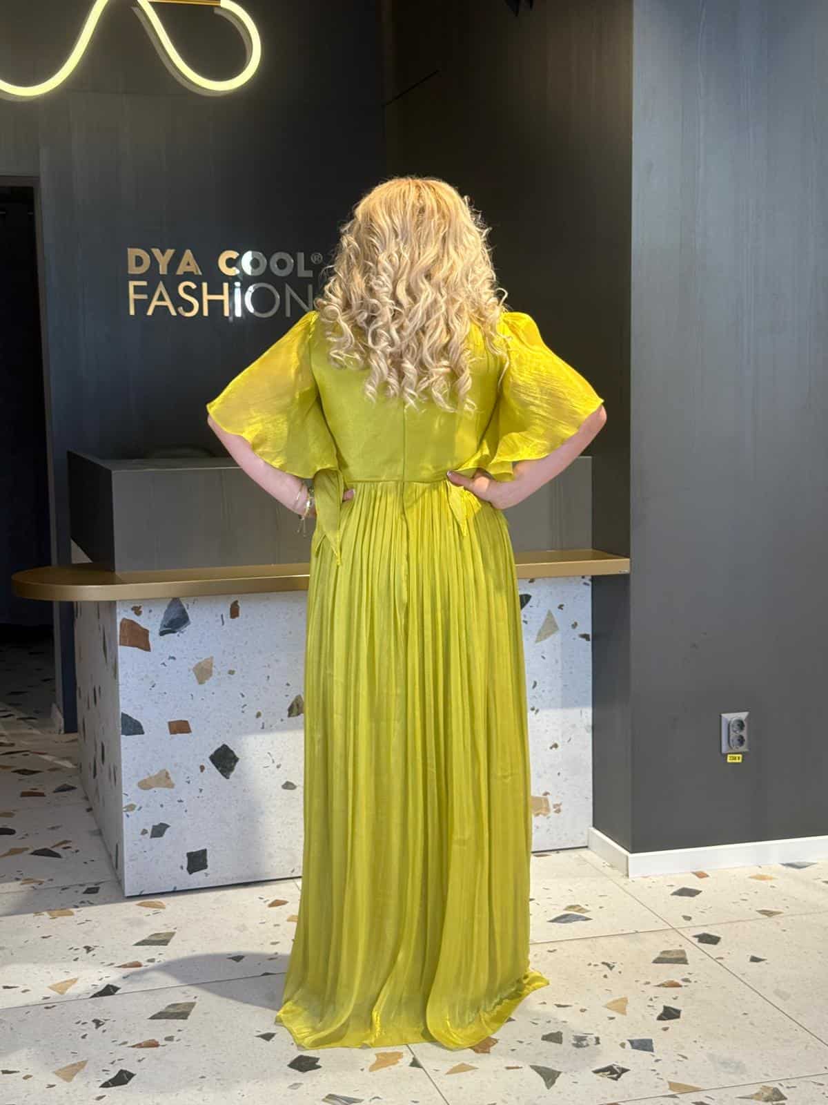 Rochie Lunga arga Verde Mustar DYA665 - imagine 5
