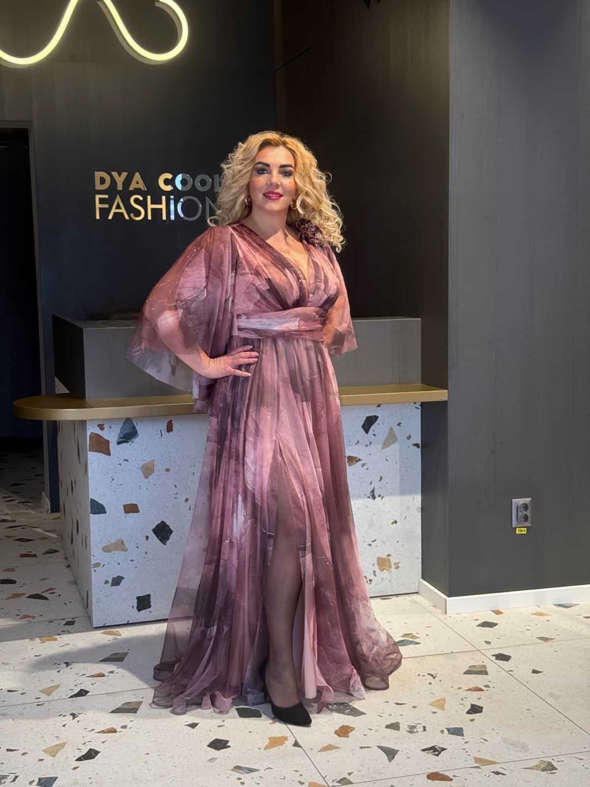 Rochie lunga Larga Degrade Roz-Visiniu DYA669 - imagine 4