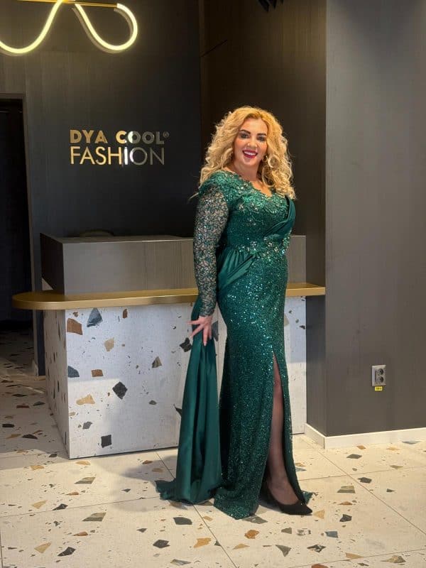 Rochie Lux Lunga Verde DYA673 - imagine 4
