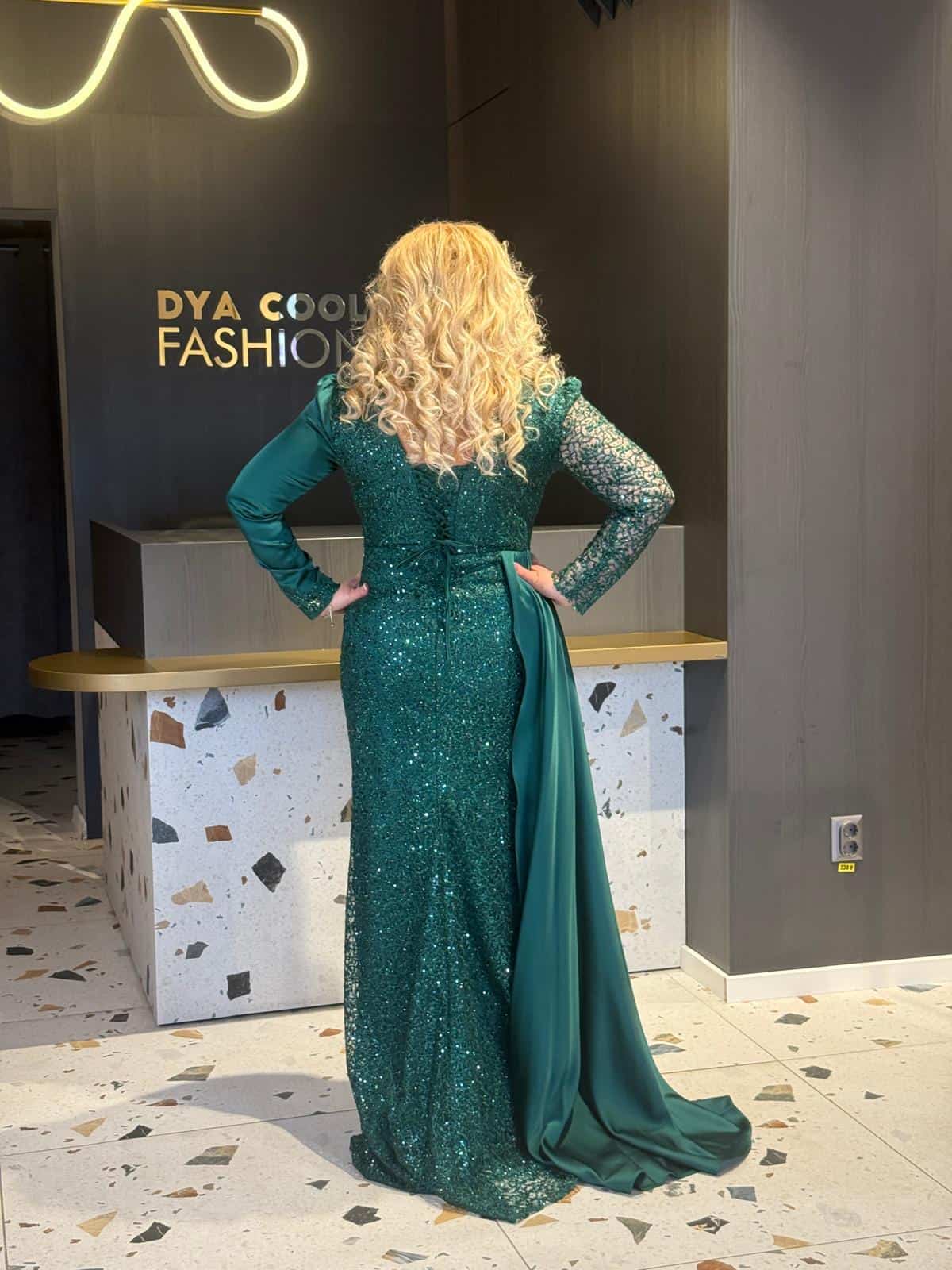 Rochie Lux Lunga Verde DYA673 - imagine 5