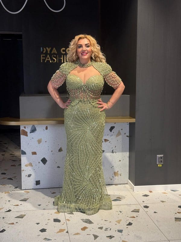 Rochie Lux Verde Fistic cu Margele DYA675