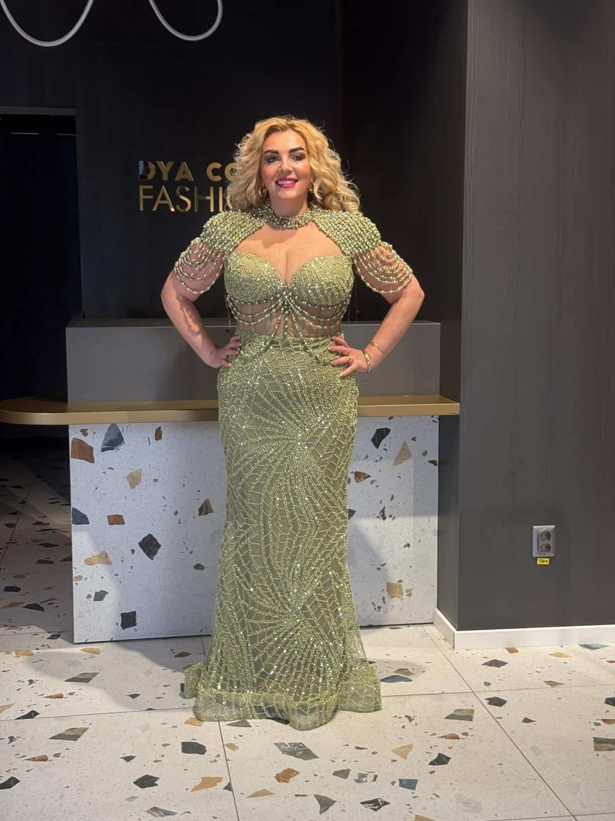 Rochie Lux Verde Fistic cu Margele DYA675