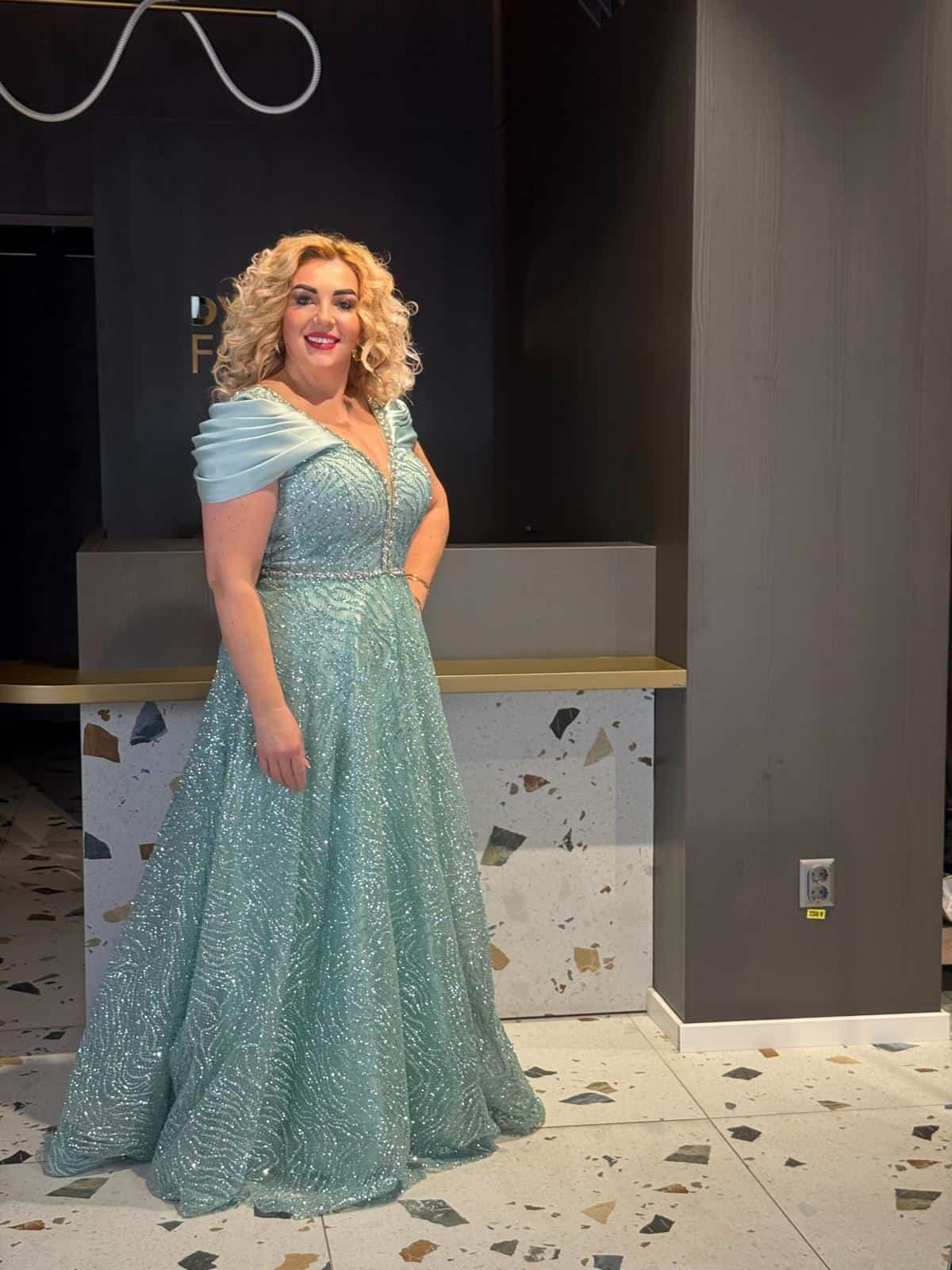 Rochie Lux Lunga Verde-Menta DYA674 - imagine 2