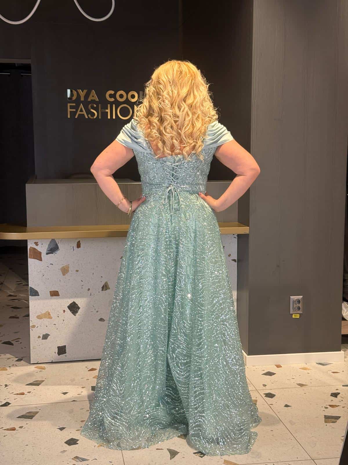 Rochie Lux Lunga Verde-Menta DYA674 - imagine 4