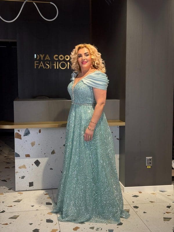 Rochie Lux Lunga Verde-Menta DYA674 - imagine 5
