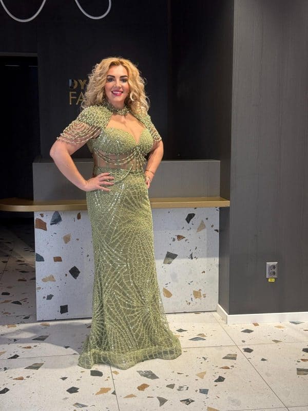 Rochie Lux Verde Fistic cu Margele DYA675 - imagine 3