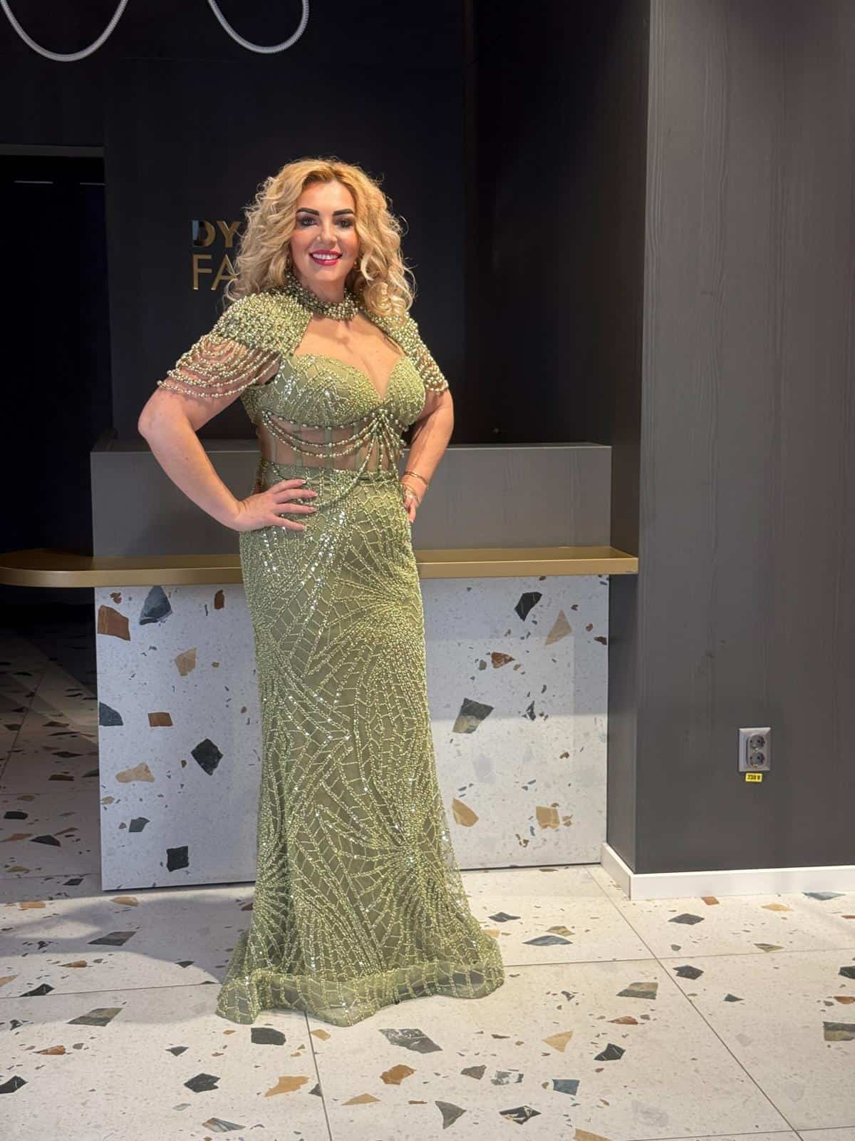 Rochie Lux Verde Fistic cu Margele DYA675 - imagine 3